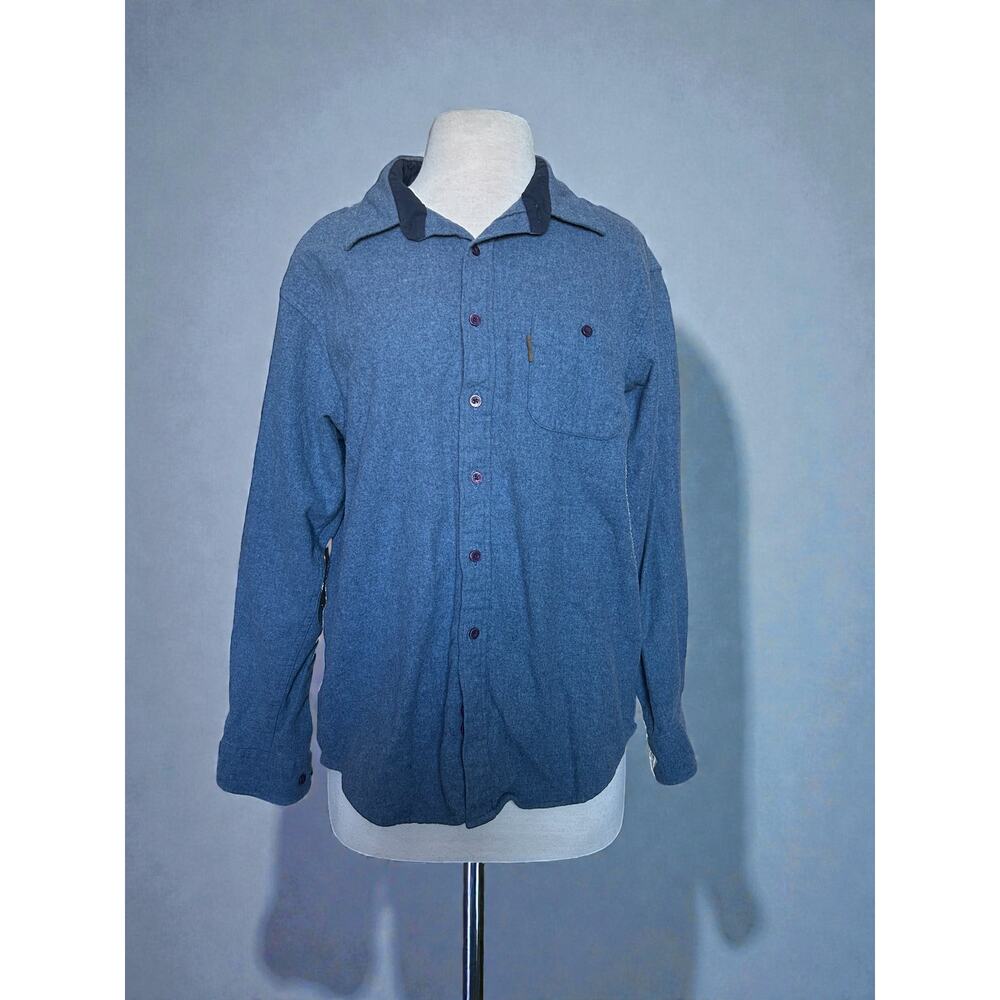 Mens L Pendleton‎ Wool Trail Shirt Button Up Front Elbow Patches Blue See Photos